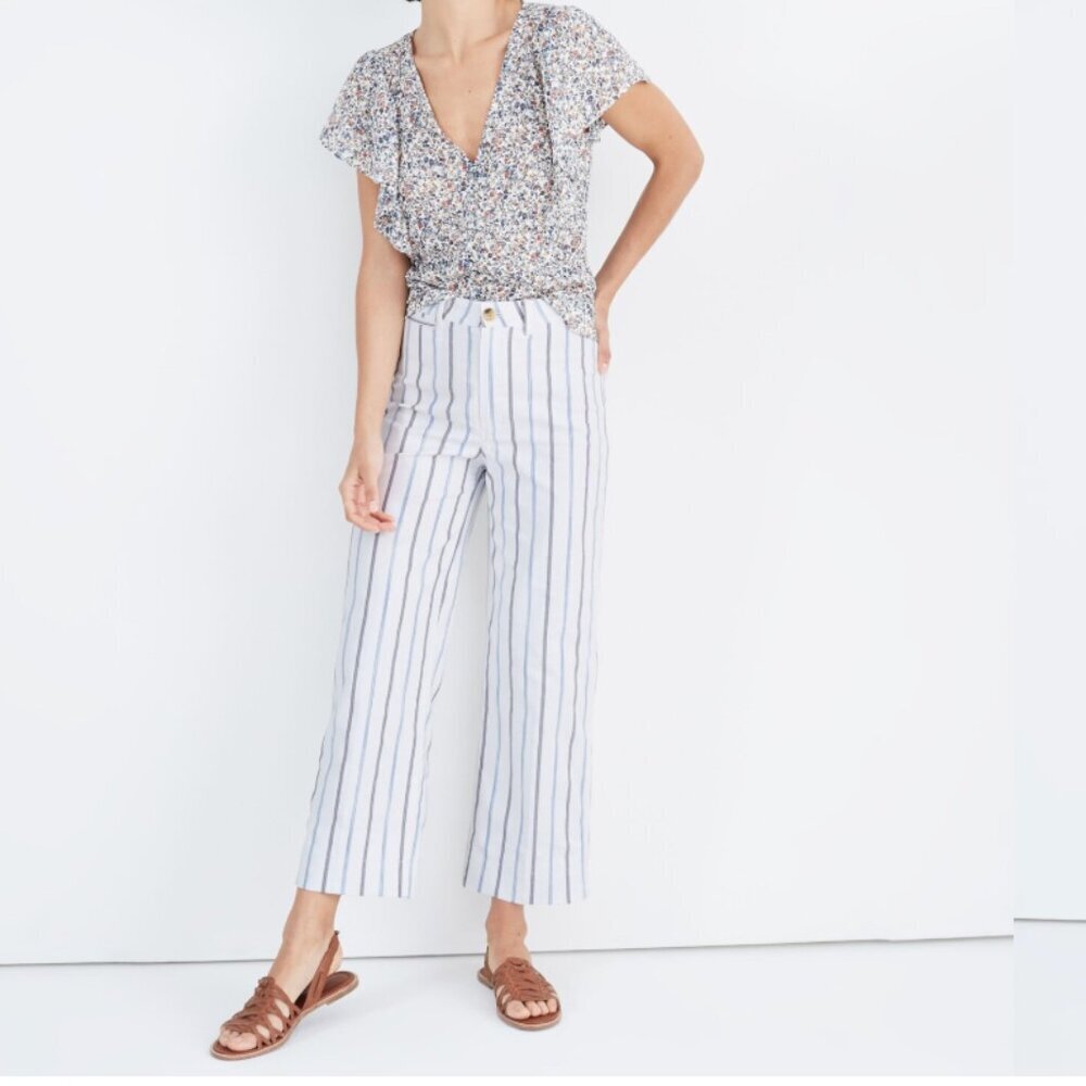 MADEWELL Slim Emmett Wide-Leg Crop Pants in Montpellier Stripe in Women's Sz 24